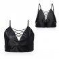 Trendy Women PU Leather Womens Bandage Deep V Bralette Crop Top Tank Blouse Cami