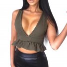 Sexy Women Tops Summer Crop Top Sleeveless Ruffle Hem Shirt Blouse Casual Deep V Neck Tank Ruffles B