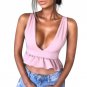 Sexy Women Tops Summer Crop Top Sleeveless Ruffle Hem Shirt Blouse Casual Deep V Neck Tank Ruffles B