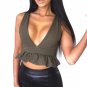 Sexy Women Tops Summer Crop Top Sleeveless Ruffle Hem Shirt Blouse Casual Deep V Neck Tank Ruffles B