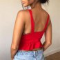 Sexy Women Tops Summer Crop Top Sleeveless Ruffle Hem Shirt Blouse Casual Deep V Neck Tank Ruffles B