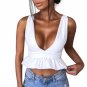 Sexy Women Tops Summer Crop Top Sleeveless Ruffle Hem Shirt Blouse Casual Deep V Neck Tank Ruffles B