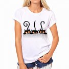 CDJLFH brand Summer Women blouse fashion white shirt black little black cat print O-NECK Casual Shor