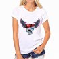 CDJLFH brand Summer Women blouse fashion white shirt black little black cat print O-NECK Casual Shor
