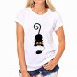 CDJLFH brand Summer Women blouse fashion white shirt black little black cat print O-NECK Casual Shor