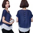 Summer Women Short Sleeve Blouse Fake Two Pieces Fashion Chiffon Blouses Casual Shirt Tops JL