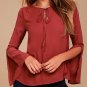 Fashion Women Flared Long Split Sleeve Loose Tops OL Office Shirt Lace Up Blouses New Stylish Womens