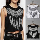 T-shirts Women 2017 New Summer Fashion Women Leather Printed Vest Sleeveless Shirt Short Tee Shirt F