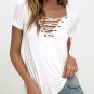 Lace Up Women Blouses Plus Size Solid Hollow Out Shirt Short Sleeves Sexy Banage Top Summer Loose Bl