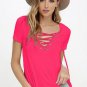 Lace Up Women Blouses Plus Size Solid Hollow Out Shirt Short Sleeves Sexy Banage Top Summer Loose Bl