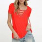 Lace Up Women Blouses Plus Size Solid Hollow Out Shirt Short Sleeves Sexy Banage Top Summer Loose Bl
