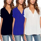 Autumn Summer Women Chiffon Blouses Shirts Loose Casual Blouse Female V-neck Short Sleeve Tops Plus 