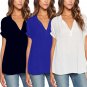 Autumn Summer Women Chiffon Blouses Shirts Loose Casual Blouse Female V-neck Short Sleeve Tops Plus 
