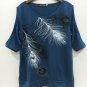 7Color S-5XL Feather Printed Off Shoulder Loose Summer Blouses of Large Size O Neck Women Shirt Casu