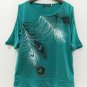 7Color S-5XL Feather Printed Off Shoulder Loose Summer Blouses of Large Size O Neck Women Shirt Casu