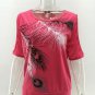 7Color S-5XL Feather Printed Off Shoulder Loose Summer Blouses of Large Size O Neck Women Shirt Casu