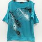 7Color S-5XL Feather Printed Off Shoulder Loose Summer Blouses of Large Size O Neck Women Shirt Casu