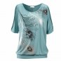 7Color S-5XL Feather Printed Off Shoulder Loose Summer Blouses of Large Size O Neck Women Shirt Casu