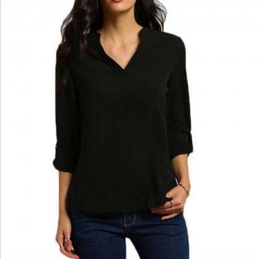 2017 New Blusas Femininas V Neck Solid Chiffon tshirt Women Fashion V-Neck Tops Long Sleevet t Shirt