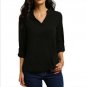 2017 New Blusas Femininas V Neck Solid Chiffon tshirt Women Fashion V-Neck Tops Long Sleevet t Shirt