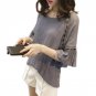 Women Summer Chiffon Blouse Lace Hollow Shirts Flare 3/4 Sleeve Office Clothing Tops JL