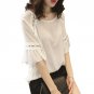 Women Summer Chiffon Blouse Lace Hollow Shirts Flare 3/4 Sleeve Office Clothing Tops JL