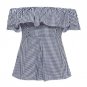 Women Blouse Elegant Blue Ruffles Off Shoulder Female Blouse Shirt Sexy Summer 2017 Girls White blou