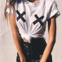 Women Summer Casual Short Sleeve Love Heart Printed T-shirt Tops White Black Cotton Loose Tee Tops c