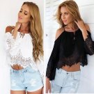 2017 New Sexy Lace Women Tops Chiffon Cropped Top Long Sleeves Off Shoulder Shirts Drawstring Female