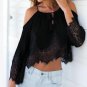 2017 New Sexy Lace Women Tops Chiffon Cropped Top Long Sleeves Off Shoulder Shirts Drawstring Female