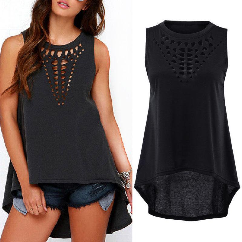 Hot Sexy New 2017 Women Retro Black Hollow Out Tank Tops Vest Sleeveless Casual Loose Shirt Blouse F