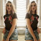 Free Shipping New Fashion Women Summer Casual Mesh Shortsleeve Shirt T-shirt Top Embroidery Floral T