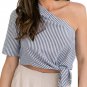 2017 Women Sexy One Shoulder Irregular Bandage Striped Blouses Fashion Short Sleeve Shirts Backless 
