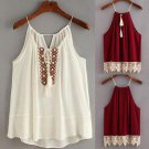 Fashion Women Summer Embroidered Camis Tassel Drawstring Lace Top Blouse Tank Tops Halter shirt