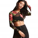 MUQGEW Women Sexy Floral Grid Perspective Shirt Long Sleeve Short Shirt Top Blouse New Arrival Comfo