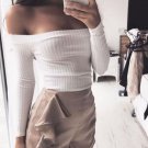 Sexy Women Off Shoulder Crop Tops Knitted Strapless Tanks Tops Black Gray White Summer Spring Blouse