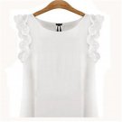 Cheapest S-XL NewWomen\'s O Neck Lotus Leaf Pullover Lace Bow Chiffon Shirt Tops Summer Women\'s Blo