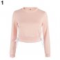 Women Sexy Short Top Long Sleeve Pure Color Pullover Slim Blouse Hoodie