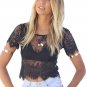 Sexy Women Blusas Femininas Short Sleeve V Neck Vintage Lace Blouse Hollow Out Zipper Back Crop Top
