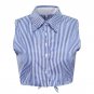 Women Blue White Striped Blouse Short Tops Sleeveless Shirts Sexy Kimono 2017 Summer Blusa Loose Bea