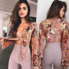 Fashion Women Ladies Clothing Tops Blouses Summer Loose Casual Shirt Crop Tops Long Sleeve Flower De