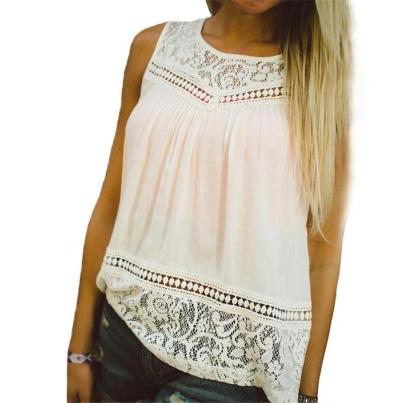 Casual Women Summer Lace Splice Chiffon Vest Top Sleeveless Blouse Tank Tops Y81830
