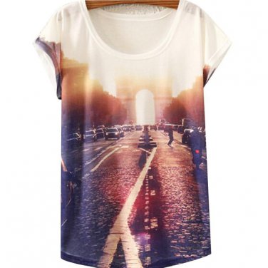 New Arrival Summer Womens Blouse Short Sleeve Loose Casual Animal Floral Print Tops