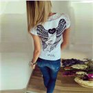 Women\'s Blouse Back Hollow Angel Wings Printed Tops 2017 New Fashion Summer Woman Lace Short Sleeve