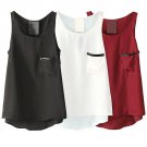 arrivalFshion Lady Fashion Summer Casual Chiffon Vest Sleeveless Tank Pocket Blouse Tops Shirt