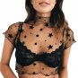 Women Shirt Short Sleeve Crop Perspective Hollow Out Lace Blouse Tops Transparent seductive Tank top