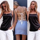Summer Women Vest Tops Camis Solid Sleeveless Strap Black White Casual Backless Bandage Tank Tops Pl