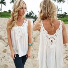 Women V Back Floral Cutwork Vest Top Sleeveless Blouse Casual Tank Tops T-Shirt