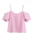Tank Top Women 2017 Women Summer Pinstripe Blouse Cold Shoulder Blouse Tops T-Shirt Camisole Feminin