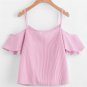 Tank Top Women 2017 Women Summer Pinstripe Blouse Cold Shoulder Blouse Tops T-Shirt Camisole Feminin